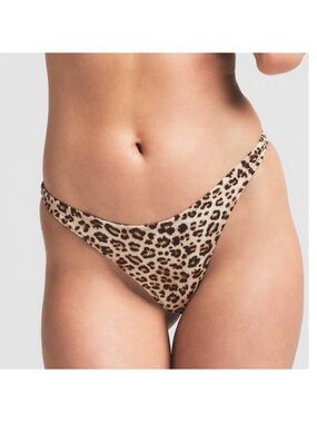 Skims Signature Swim Thong Champagne Leopard Print Small